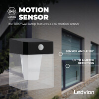 Ledvion Aplique de Pared Solar con Sensor de Movimiento - Negro - IP44