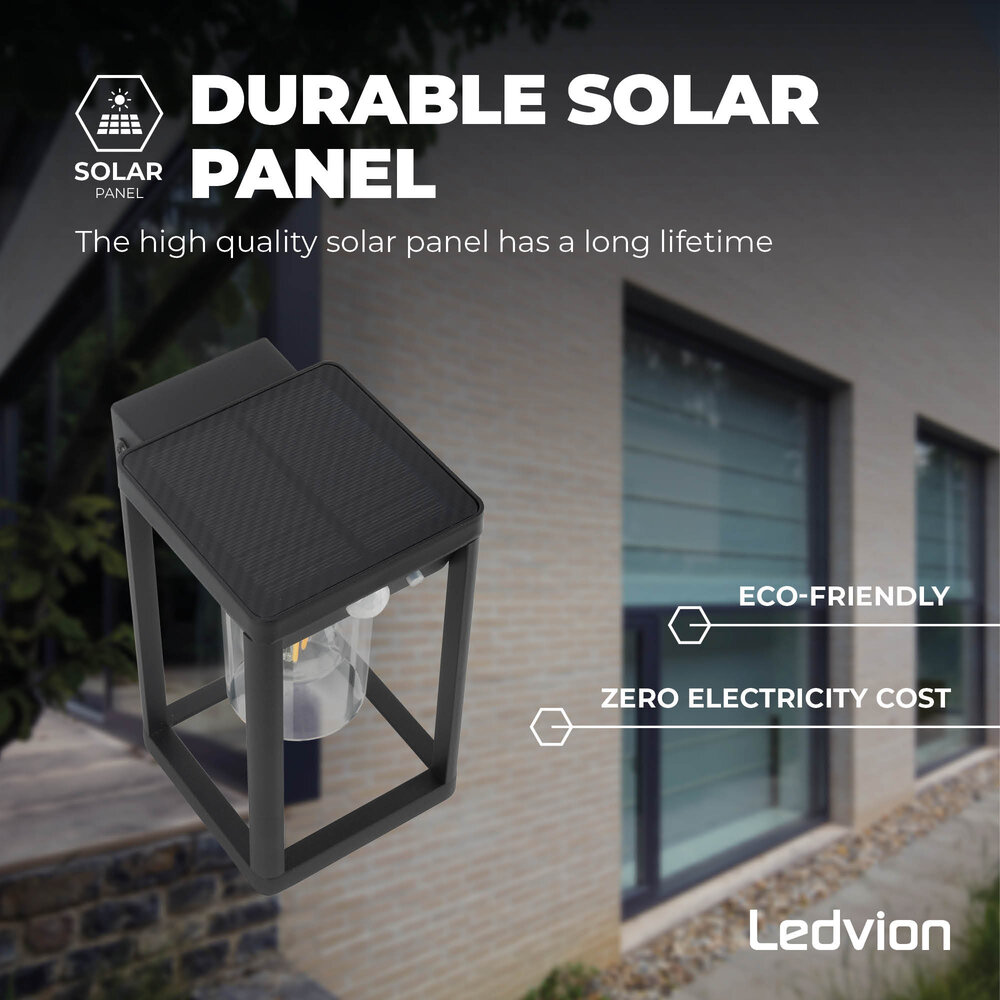 Ledvion Aplique de Pared Solar con Sensor - Negro - IP44