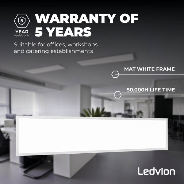 Ledvion 6x Panel LED 120x30 - UGR <19 - 24W - 210 Lm/W - 6500K - 5 años de garantía - Clase Energética A