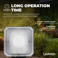 Ledvion Lámpara Solar de Pie para Exterior con Sensor de Movimiento - Negro - IP44