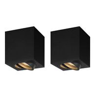 Ledvion 2x Foco de Superficie LED regulable - Cuadrado - Negro - 5W - 2700K - Inclinable - IP20