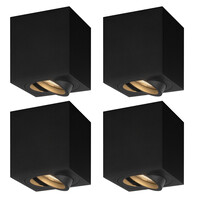 Ledvion 4x Foco de Superficie LED regulable - Cuadrado - Negro - 5W - 2700K - Inclinable - IP20