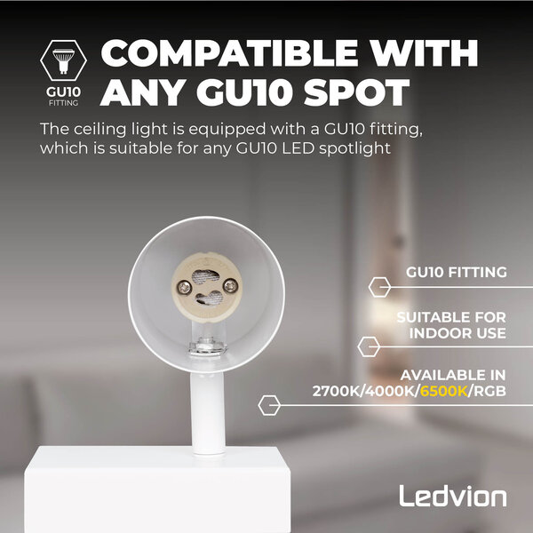 Ledvion Lámpara de techo LED Duo - Regulable - Inclinable - 5W - 6500K - Blanco