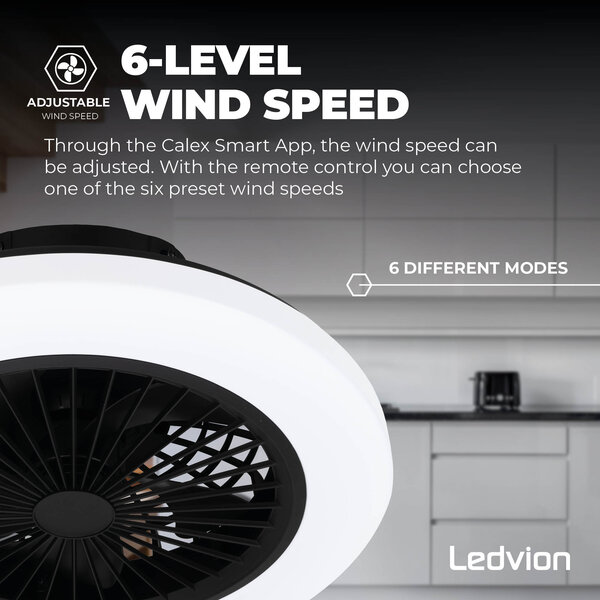 Ledvion Ventilador de Techo con Luz LED - Regulable - Negro - Inteligente - 2700K-6500K - Incl. control remoto