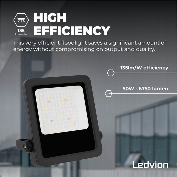 Ledvion Proyector LED Lumileds - 50W - 6750 Lúmenes - 4000K - Lente asimétrica - 5 años de garantía