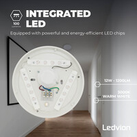 Ledvion Lámpara de Techo - 12W - 3000K - 1200 Lúmenes - Ø22 CM