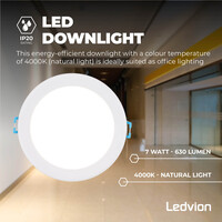 Ledvion Downlight LED 7W - 4000K - 630 Lúmenes - Ø90-102 mm