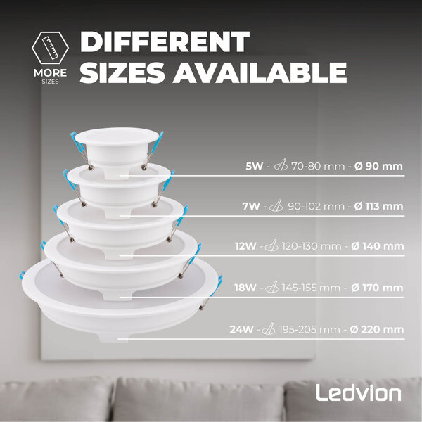 Ledvion 6x Downlight LED 5W - 4000K - 450 Lúmenes - Ø70-80 mm