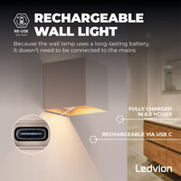 Ledvion USB Aplique de Pared Recargable Beige - Inalámbrico - Batería de 4000 mAh - Adecuado para Interiores y Exteriores