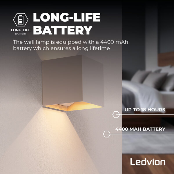 Ledvion Aplique de Pared Exterior Recargable con USB - Sensor de movimiento - Beige - Batería de 4000mAh - IP44