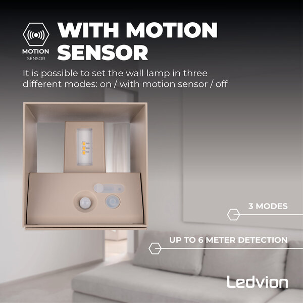 Ledvion Aplique de Pared Exterior Recargable con USB - Sensor de movimiento - Beige - Batería de 4000mAh - IP44