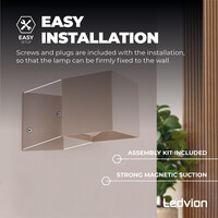 Ledvion USB Aplique de Pared Recargable Beige - Inalámbrico - Batería de 4000 mAh - Adecuado para Interiores y Exteriores