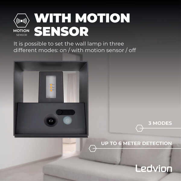 Ledvion Aplique de Pared Exterior Recargable con USB - Sensor de movimiento - Antracita - Batería de 4000mAh - IP44