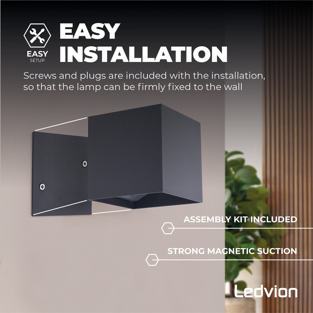 Ledvion Aplique de Pared Exterior Recargable con USB - Sensor de movimiento - Antracita - Batería de 4000mAh - IP44