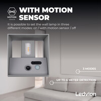 Ledvion Aplique de Pared Exterior Recargable con USB - Sensor de movimiento - Gris - Batería de 4000mAh - IP44