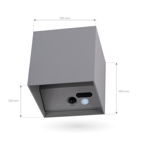 Ledvion USB Aplique de Pared Recargable con Sensor - Gris - IP44 - Inalámbrico - Batería de 4000 mAh - Adecuado para Interiores y Exteriores