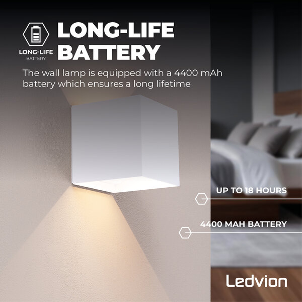 Ledvion Aplique de Pared Exterior Recargable con USB - Sensor de movimiento - Blanco - Batería de 4000mAh - IP44