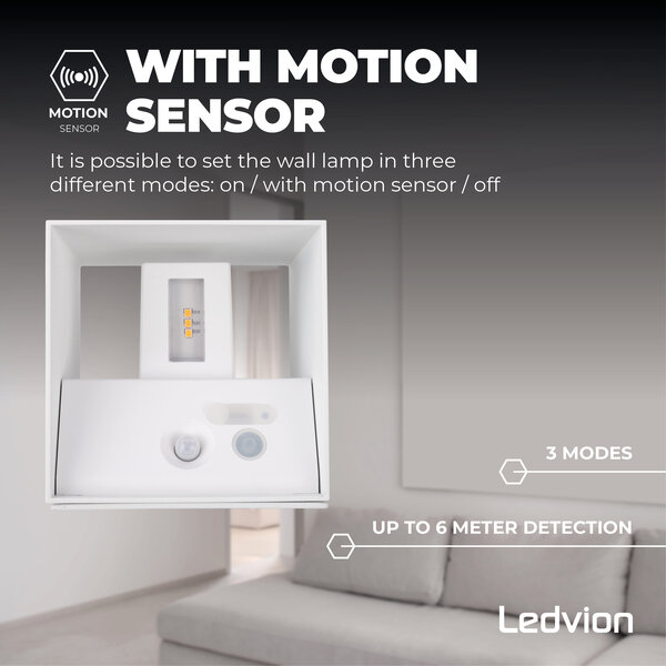 Ledvion Aplique de Pared Exterior Recargable con USB - Sensor de movimiento - Blanco - Batería de 4000mAh - IP44