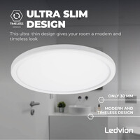 Ledvion Plafón de Baño - 18W - 1620 Lúmenes - Blanco - Ø29 CM - IP44 Estanco - 2700K - Plafón LED