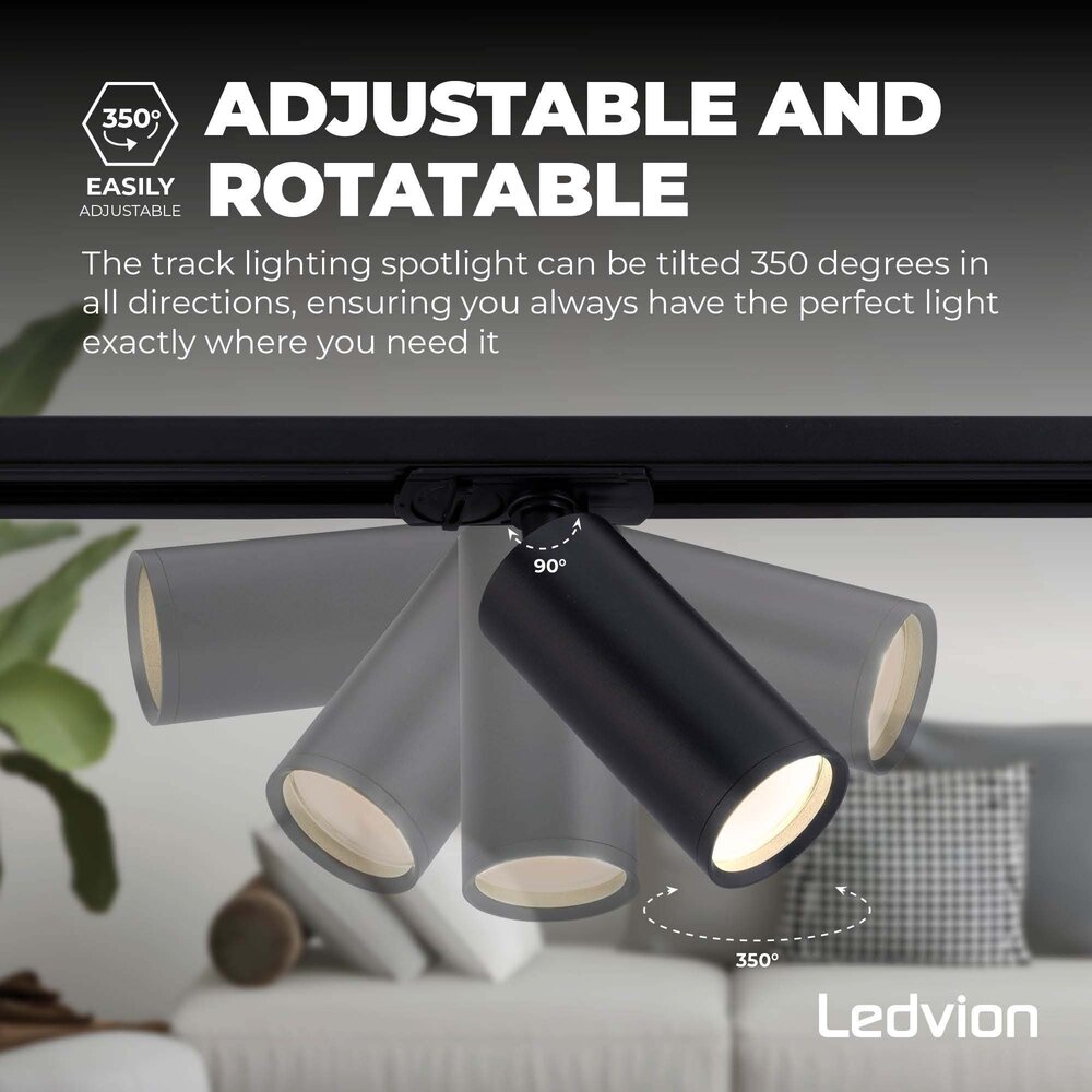 Ledvion 1m Iluminación con rieles LED - 4 Focos de Carril - Regulable - Monofásico - Negro