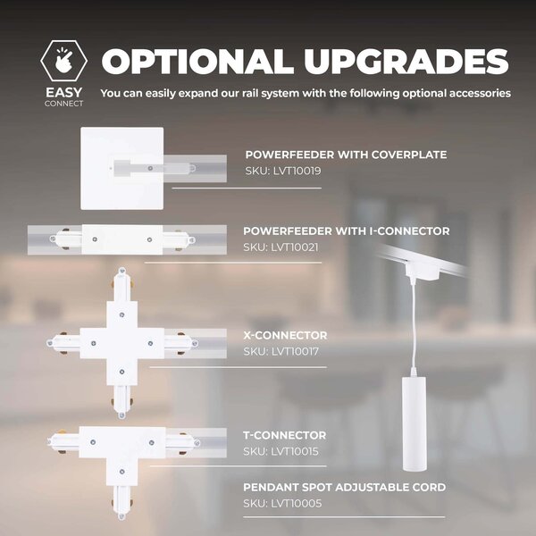 Ledvion 1m Iluminación con rieles LED - 2 Focos de Carril - 3W - 2700K - Regulable - Monofásico - Blanco