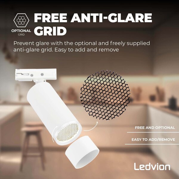 Ledvion 1m Iluminación con rieles LED - 2 Focos de Carril - 3W - 2700K - Regulable - Monofásico - Blanco