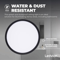 Ledvion Plafón de Baño - 18W - 1620 Lúmenes - Negro - Ø29 CM - IP44 Estanco - 2700K - Plafón LED