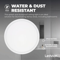 Ledvion Plafón de Baño - 18W - 1620 Lúmenes - Blanco - Ø29 CM - IP44 Estanco - 2700K - Plafón LED