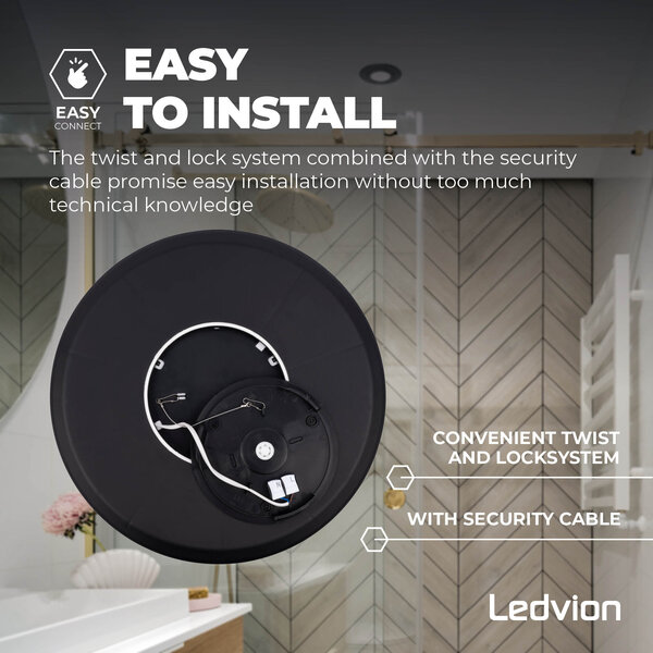 Ledvion Plafón de Baño - 24W - 2040 Lúmenes - Negro - Ø42 CM - IP44 Estanco - 2700K - Plafón LED