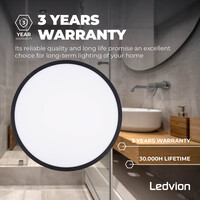 Ledvion Plafón de Baño - 24W - 2040 Lúmenes - Negro - Ø42 CM - IP44 Estanco - 2700K - Plafón LED