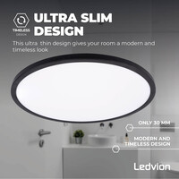 Ledvion Plafón de Baño - 24W - 2040 Lúmenes - Negro - Ø42 CM - IP44 Estanco - 2700K - Plafón LED