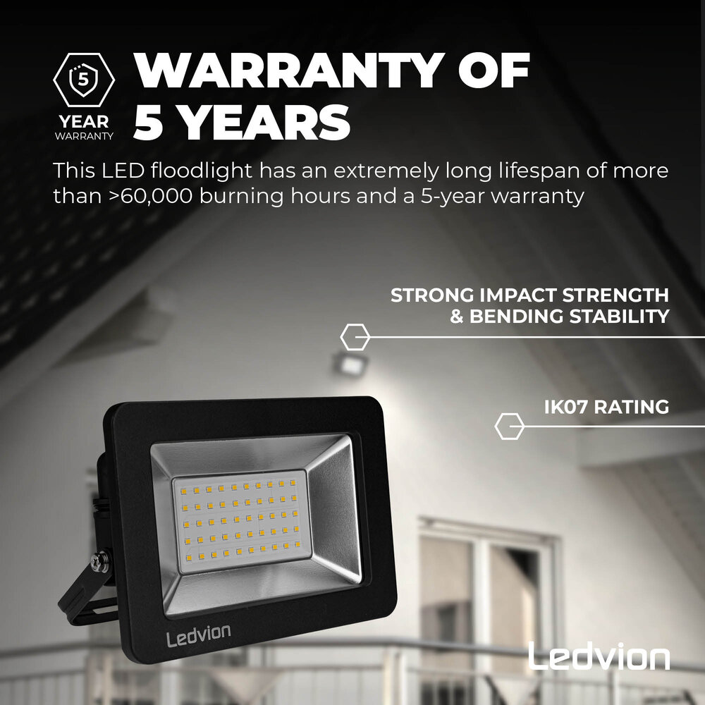 Ledvion Proyector LED 50W - Chip Osram - IP65 - 120lm/W - Color Blanco Natural - 5 años de garantía