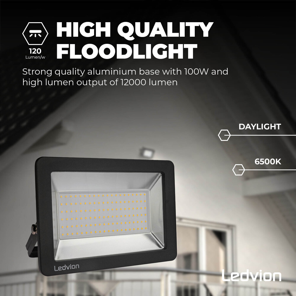 Ledvion Proyector LED 100W - Chip Osram - IP65 - 120lm/W - Color Blanco - 5 años de garantía