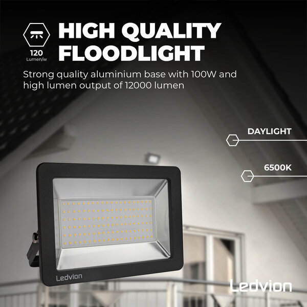 Ledvion Proyector LED 100W - Chip Osram - IP65 - 120lm/W - Color Blanco - 5 años de garantía