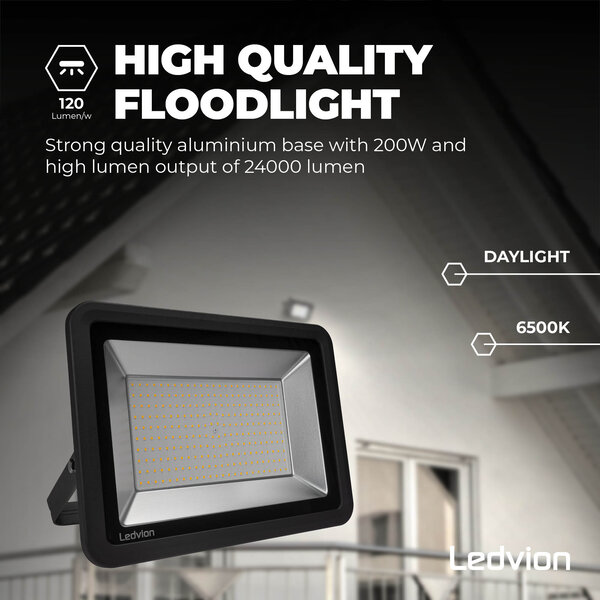 Ledvion Proyector LED 200W - Chip Osram - IP65 - 120lm/W - Color Blanco - 5 años de garantía