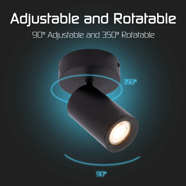 Ledvion Lámpara de techo LED Negra - Regulable - 4,9W - RGB+CCT - Inclinable