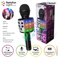 PartyFunLights Micrófono karaoke Bluetooth - Negro - Incluye altavoz y efectos de luz