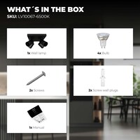 Ledvion Lámpara de techo LED Cuarteto - Regulable - Inclinable - 5W - 6500K - Negro