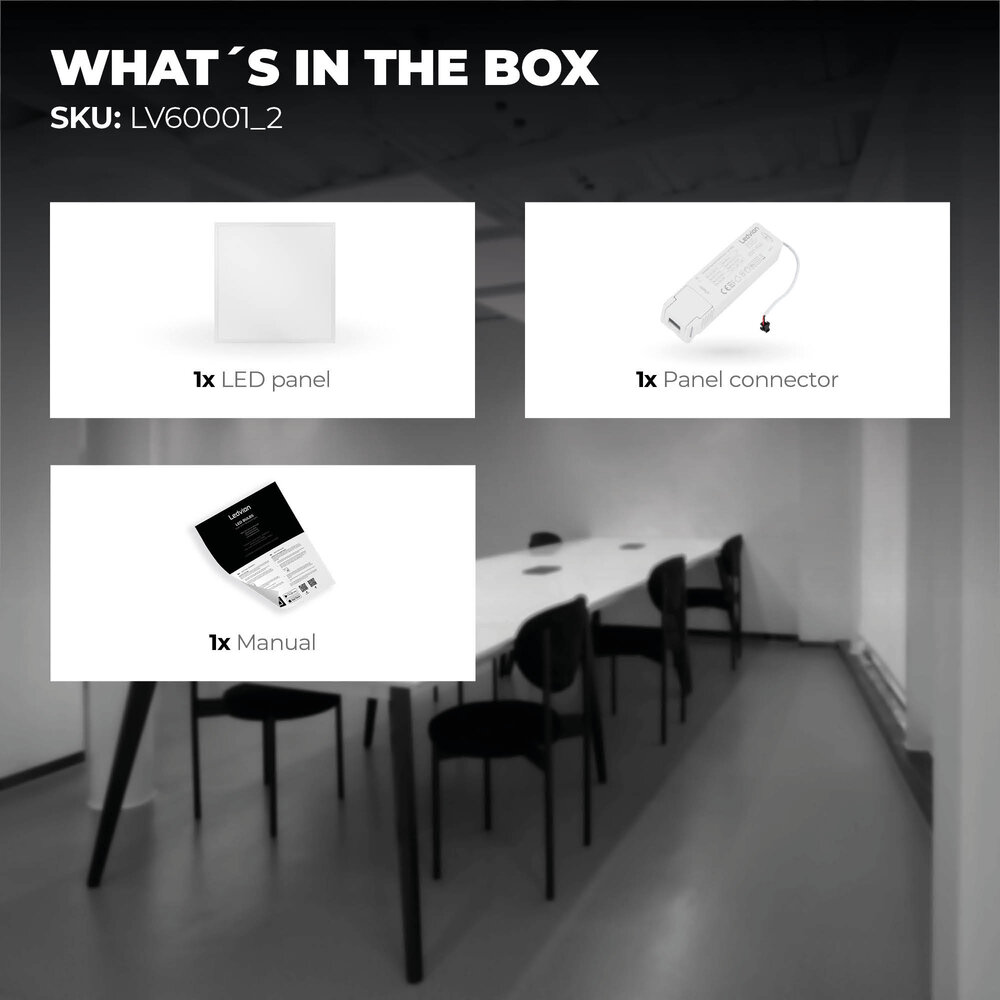 Ledvion Panel LED 60x60 - 36W - Lumileds - 117Lm/W - 3000K - UGR <22 - Incl. Driver LED Regulable