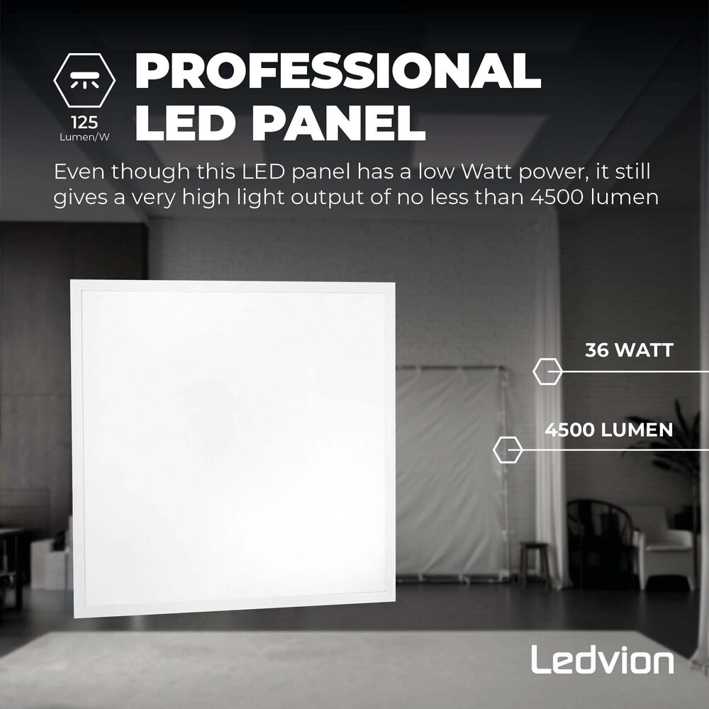 Ledvion 6x Panel LED 60x60 - 36W - Lumileds - 125Lm/W - 4000K - UGR <22 - 5 años de garantía