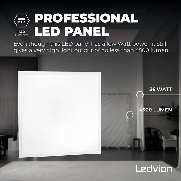 Ledvion 6x Panel LED 60x60 - 36W - Lumileds - 125Lm/W - 4000K - UGR <22 - 5 años de garantía
