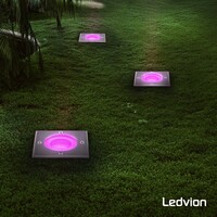Ledvion Set de 6 Focos LED Empotrable en suelo RGB - IP67 - 4,9W - Cuadrado - Cable de 1 metro - Acero Inox