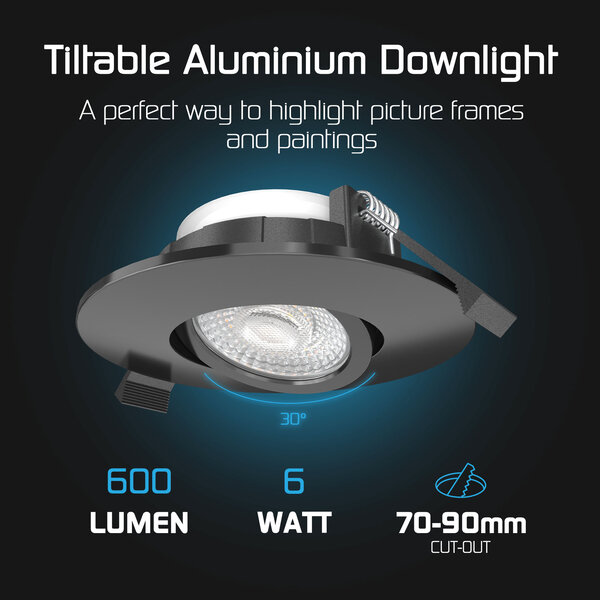 Ledvion 6x Focos Empotrables LED Regulables Negro - IP65 - 6W - CCT - Ø98 mm - 5 años de garantía - Para el baño