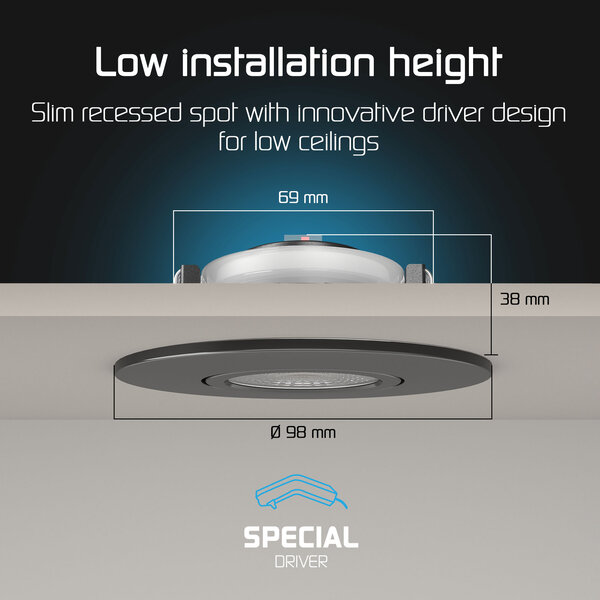 Ledvion 6x Focos Empotrables LED Regulables Negro - IP65 - 6W - CCT - Ø98 mm - 5 años de garantía - Para el baño