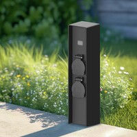 Ledvion Enchufe Exterior Impermeable con Sensor - 2 Tomas - IP44 - Enchufe de Aluminio para Exterior Estanco