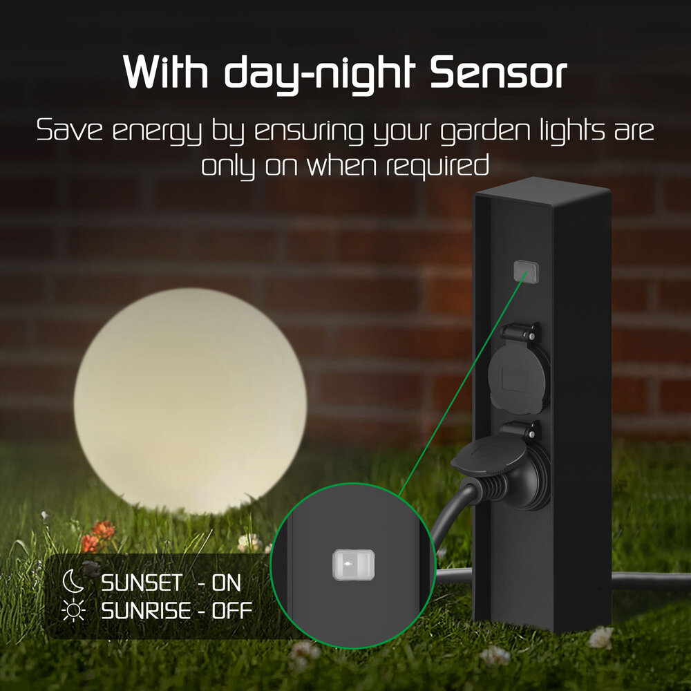 Ledvion Enchufe Exterior Impermeable con Sensor - 2 Tomas - IP44 - Enchufe de Aluminio para Exterior Estanco