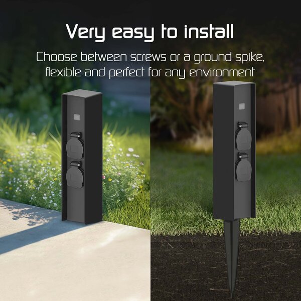 Ledvion Enchufe Exterior Impermeable con Sensor - 2 Tomas - IP44 - Enchufe de Aluminio para Exterior Estanco