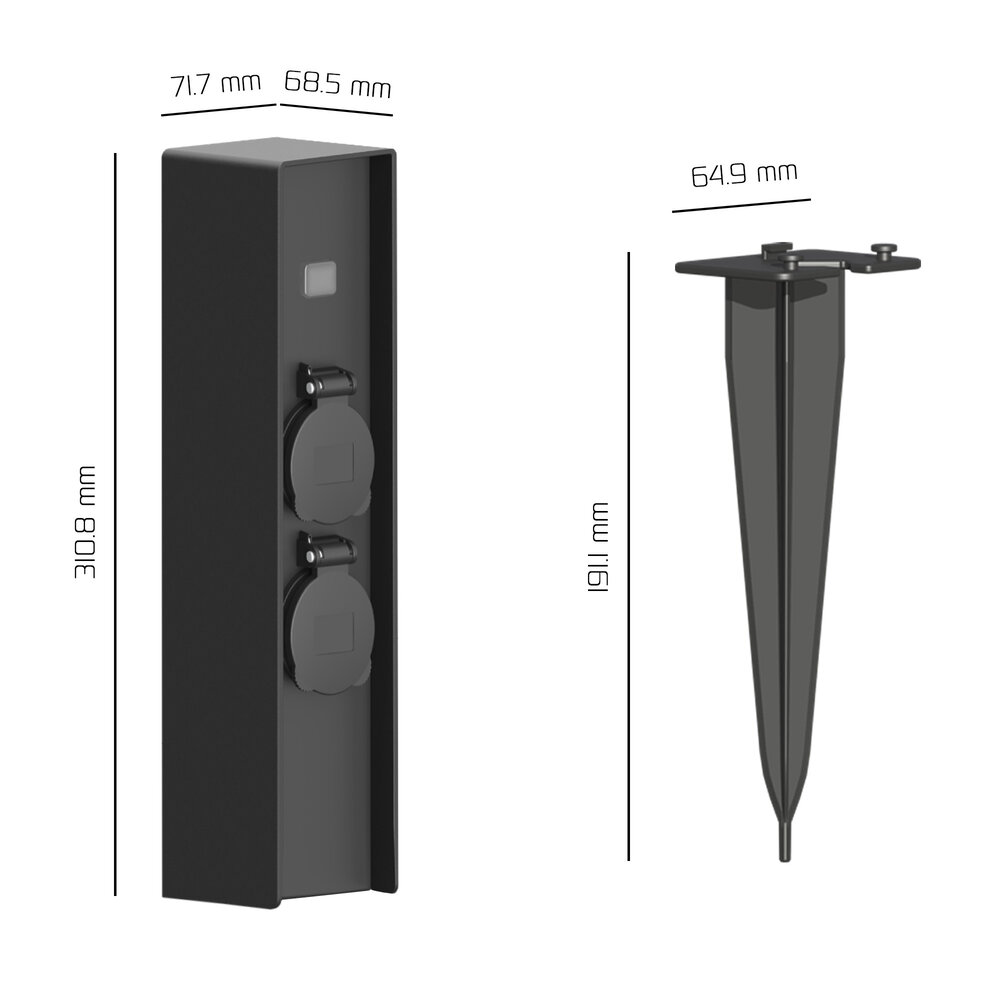 Ledvion Enchufe Exterior Impermeable con Sensor - 2 Tomas - IP44 - Enchufe de Aluminio para Exterior Estanco