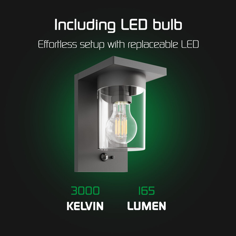 Ledvion Aplique de Pared Solar con Sensor de Movimiento - IP44 - 3000K - Negro