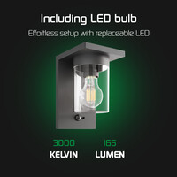 Ledvion Aplique de Pared Solar con Sensor de Movimiento - IP44 - 3000K - Negro
